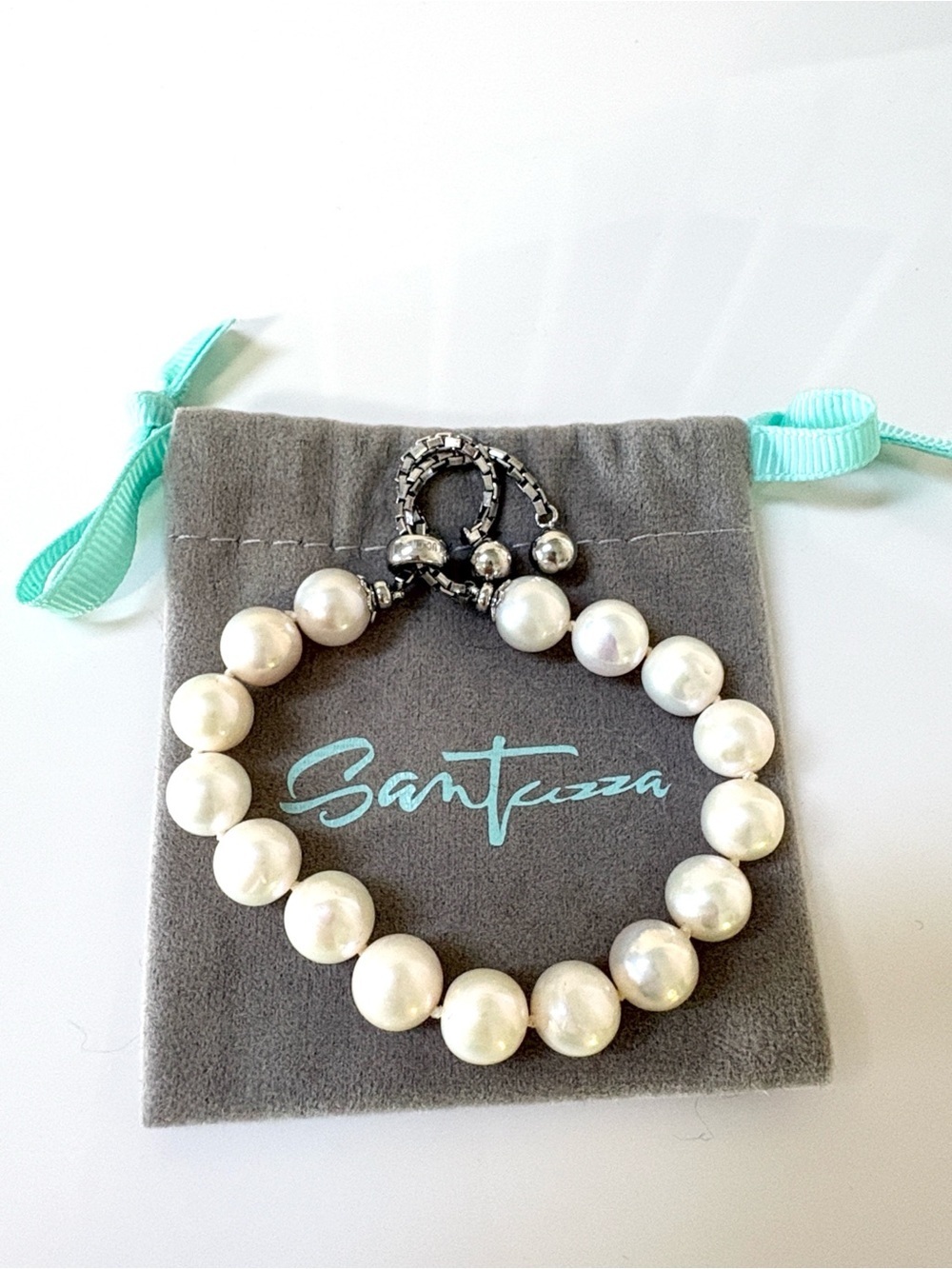 New! Pearl Bead Bracelet with Silver-Tone Adjustable Chain